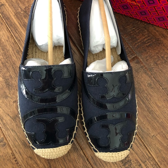 NWT Tory Burch Poppy Logo Espadrille Flat Navy - Picture 3 of 7
